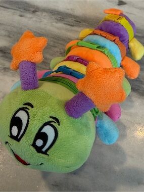 Colorful Plush Caterpillar Toy with Buckles & Zipper Pocket Montessori Toy